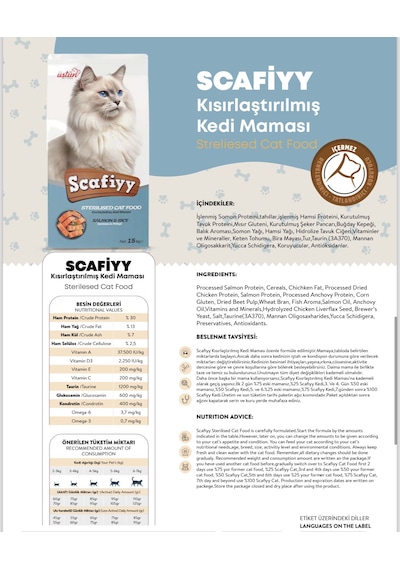 Scafiyy Somonlu Kısırlaştırılmış Yetişkin Kedi Maması 15 KG