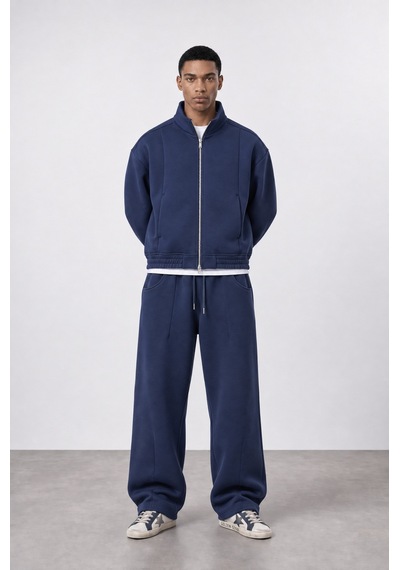 Respire Erkek Crop Fit Panda Oversize Zip Lacivert