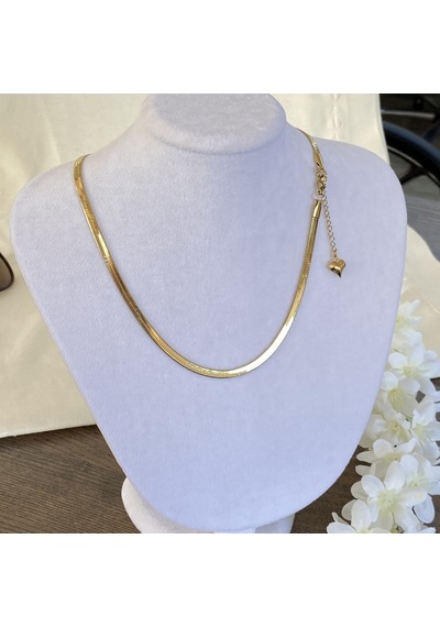 İtalyan Zincir Kolye Yassı Balıksırtı Model Yüksek Kalite 316 L Çelik Gold 42+5 Cm