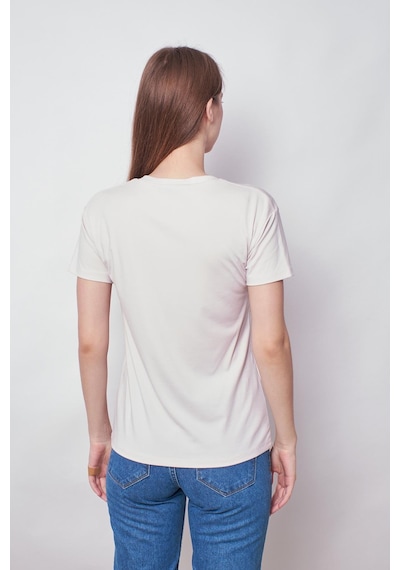 Jument Kadın V Yaka Kısa Kol Likralı Span Kumaş Şık T-shirt Bluz-şampanya Şampanya