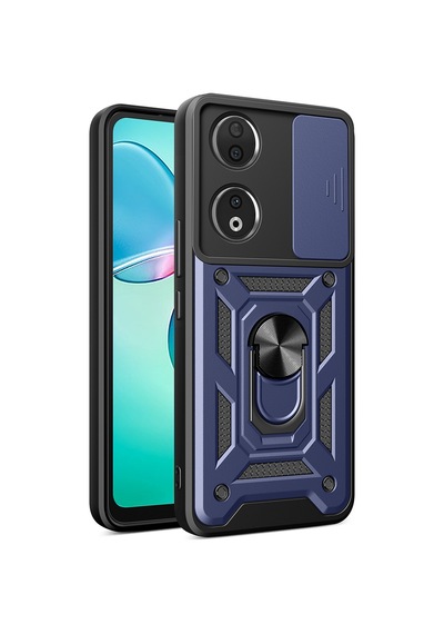 Zore Honor 90 Uyumlu Kılıf Magnetik Standlı Kamera Korumalı Omsy Sürgülü Vega Kapak-mavi