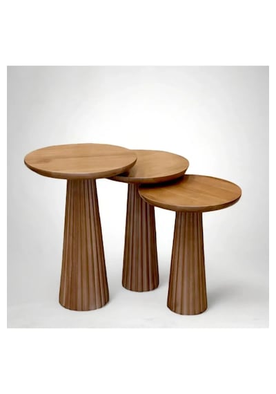 Wood Ahşap 3 Lü Set Fitilli Mantar Yan Sehpa Fiskos