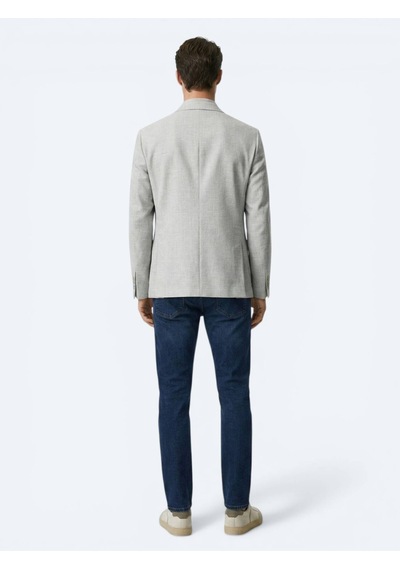 Kip Bej Desenli Modern Fit Keten Karışımlı Ceket