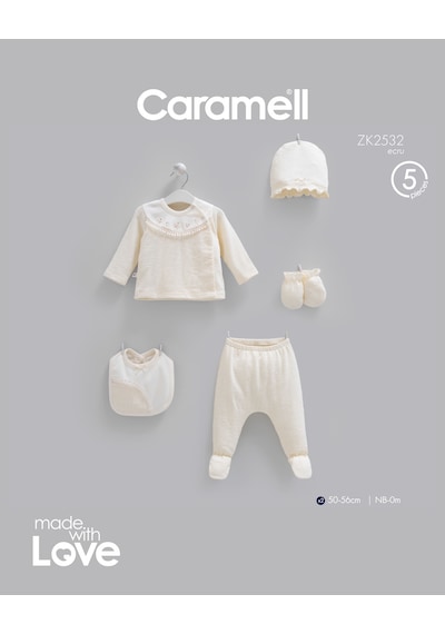 Caramell Fashion Girl 5'li Hastane Çıkışı Zıbın Seti Ekru renkli