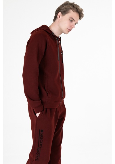 Lescon Bordo Erkek Fermuarlı Kapüşonlu Sweatshirt 23n-1121