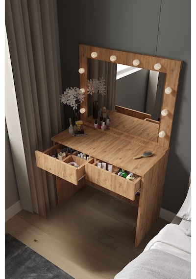 Sakura Işıklı Aynalı Çekmeceli Makyaj Masası Atlantik Çam Sakura Işıklı Aynalı Çekmeceli Makyaj Masası Atlantik Çam