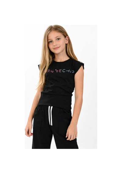 İrem Çocuk Giyim Kız Çocuk Yazı Desenli Sıfır Kol Model Beli Lastikli Siyah Renk Tişört Siyah İrem Çocuk Giyim Kız Çocuk Yazı Desenli Sıfır Kol Model Beli Lastikli Siyah Renk Tişört Siyah