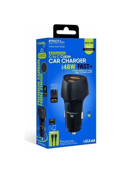 Acl Acc-08 48w Süper Hızlı Araç Şarj Cihazı - Pd 30w + Qc 3.0 18w Çift Port