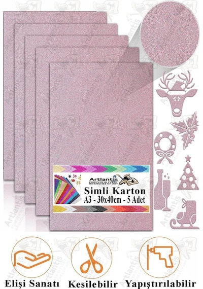 Simli Karton A3 30x40 Cm 5 Li 1 Paket Simli Fon Kartonu Parıltılı Kağıt Anasınıfı Kreş Etkinlik Proje Dekoratif Yeşil