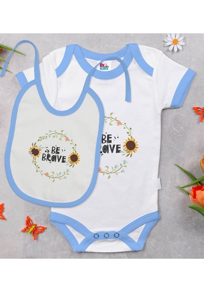 Bk Kids Bee Brave Tasarımlı Mavi Bebek Body Zıbın Ve Mama Önlüğü Çok Renkli