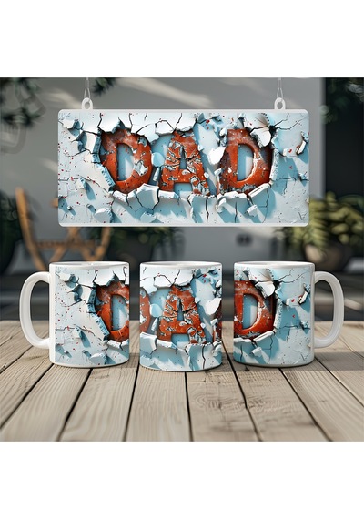 3d Efektli Dad Yazılı Kupa Baba Günü Hediyesi İçin Özel Tasarım Kabartmasız Beyaz