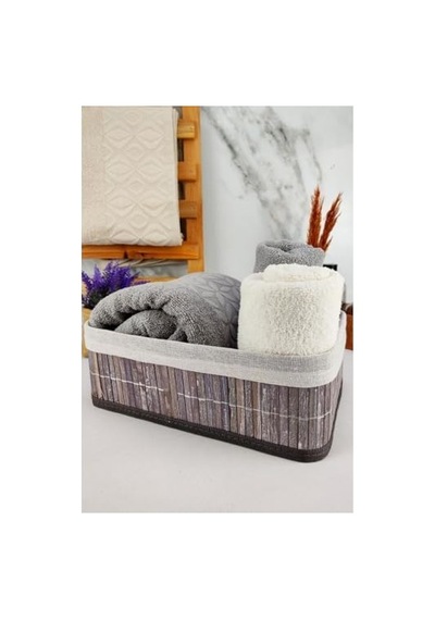 Deconox Bambu Çok Amaçlı Saklama Kutusu Düzenleyici Büyük Boy Organizer, Dekoratif Bambu Düzenleyici Gri 33x23x12cm