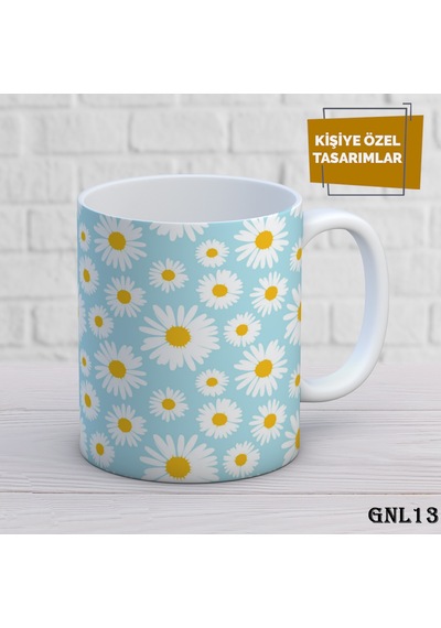 Kişiye Özel Kupa İsimli & Fotoğraflı Premium Hediye Bardak Papatya Beyaz