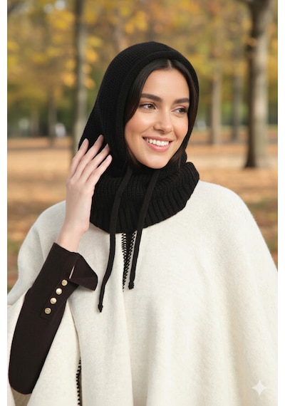 Sosyal Çarşı Siyah Balaclava Triko Başlık Siyah