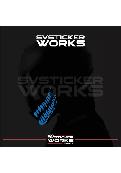 Ağız Diş Köpekbalığı Sticker Kask Vizör Sticker Tüm Kasklar Uyumlu 2 Adet Sağ Sol Mavi