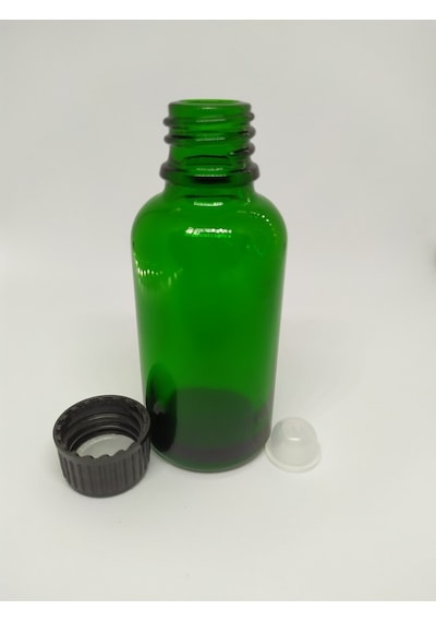 30Ml Cam Yeşil Şişe Kör Tıpa Düz Kapaklı (10 Adet)