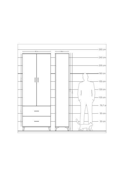 Arges Dolap Tek Raflı 2 Çekmeceli Tek Askılı 88x30x243 Antras... Antrasit