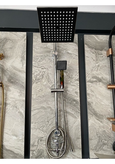 İsaoğlu Yapı Duş Seti Tepe Yağmurlama Duş Sistemi Banyo Bataryası Dahil Set Robot Duş Seti Gümüş Renk Premium Set Gümüş