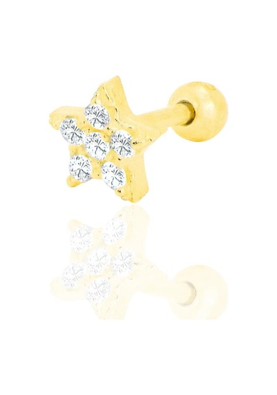 Gümüş Altın Yaldızlı Zirkon Taşlı Yıldız Tragus Helix Piercing Küpe Barcode Gümüş - Çok Renkli