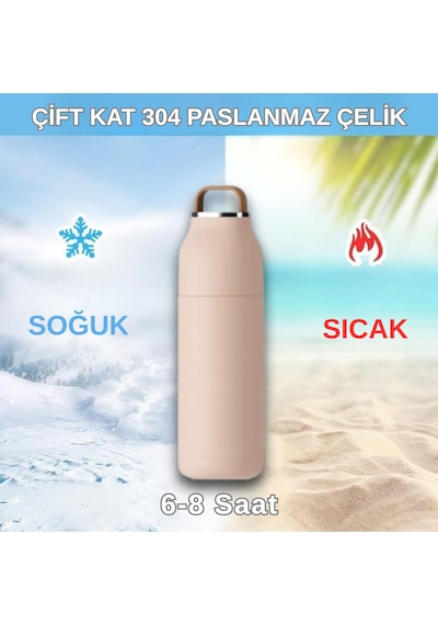Paslanmaz Çelik Bardak Kapaklı, Tutacaklı, Mat Gövdeli Termos 400 Ml Pembe