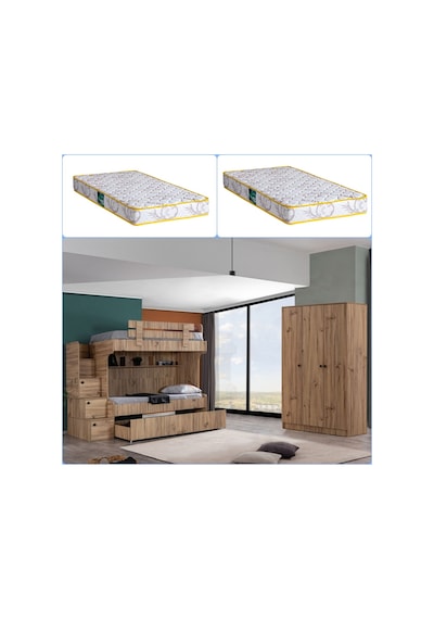 Ranza, Viva Yavrulu Ranza 3 Kapaklı Dolap + 2 Comfort Yatak 90 X 190 CM