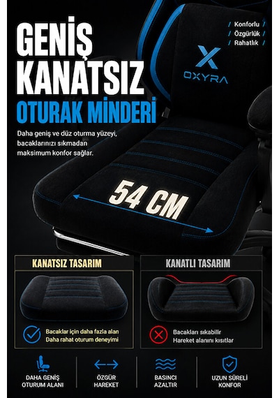 OXYRA Thalron Ergonomik Premium Terletmez Kumaş | Bel Masaj Destekli Oyuncu Koltuğu