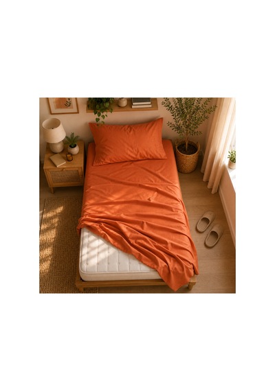 Tek Kişilik Çarşaf Seti %100 Pamuk 160x240 Cm Soft Turuncu Yastık Kılıfı Dahil