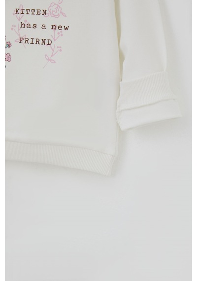 Breeze Kız Çocuk Sweatshirt Dostluk Temalı Sevimli Hayvancıklar Baskılı 1.5-5 Yaş , Ekru
