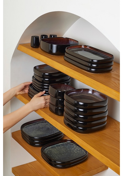 Karaca Earth Collection Asimetrik 55 Parça 12 Kişilik Yemek Takımı Siyah