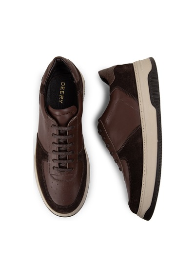 Deery Hakiki Deri Kahverengi Erkek Sneaker Ayakkabı - 01965Mkhve01 Kahverengi