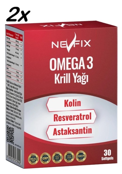 Nevfix Krill Oil Omega3 Kolin Resveratrol Astaksantin 2x30 Softgel