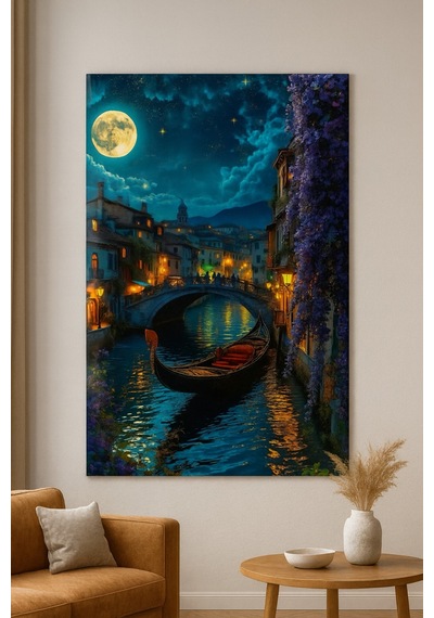 Romantik Nehir Yolu Ve Köprü Cam Tablo