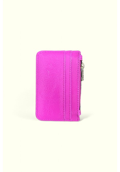Me-vo Mini Cüzdan, Fermuarlı Kartlık, Parlak Pembe Deri, Çoklu Kart Bölmeli Pembe