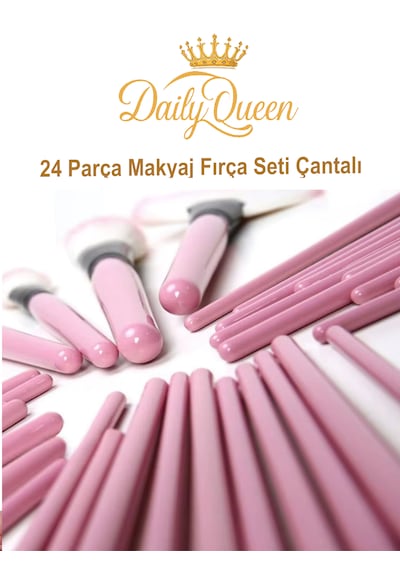Daily Queen 24 Parça Makyaj Fırça Seti Penbe Deri Çantalı Lüx Ve Kaliteli