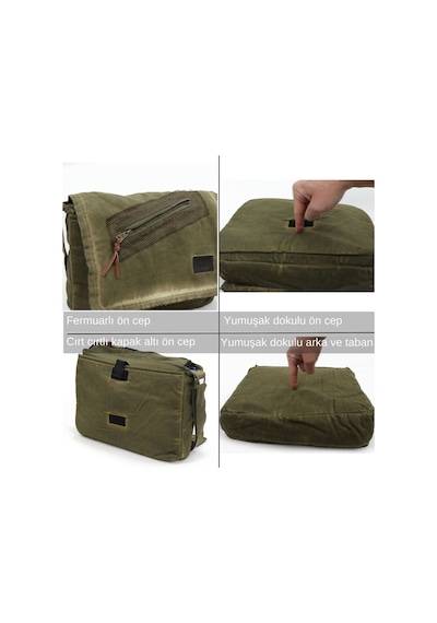 Old Cotton Cargo 7136 Yeşil Haki Günlük Omuz Postacı Kanvas Çanta Yeşil