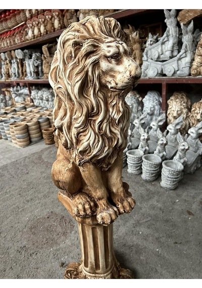 Dekoratif 53cm Eskitme Kahverengi Sütun Ve Aslan Set Heykel Ev Balkon Bahçe Dekorasyon Bohem Biblo Diğer