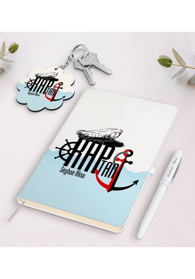 Kişiye Özel Kaptan Beyaz Defter Kalem Ve Anahtarlık Seti-4