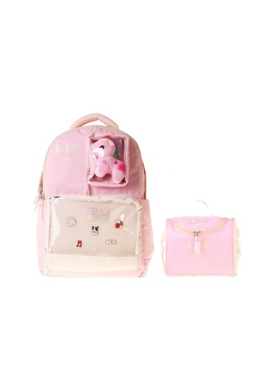 Calacilo Kız Çocuk İlkokul Sırt Çantası Ve Beslenme Seti - K-pop Pink Pembe Peluş Aksesuarlı Pembe Setcc-c4107b