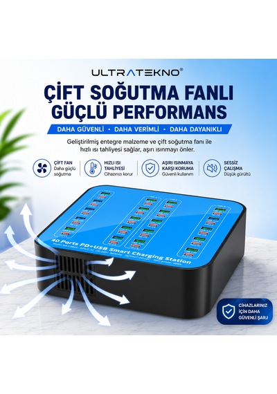 Ultratekno 40 Port Şarj İstasyonu 400w 20 Usb 20 Type-c Pd Multi Port Akıllı Hızlı Şarj Cihazı