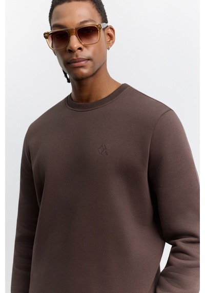 Avva Erkek Kahve Bisiklet Yaka 3 İplik Şardonlu -5 Dereceye Dayanıklı Regular Fit Sweatshirt A62y1291