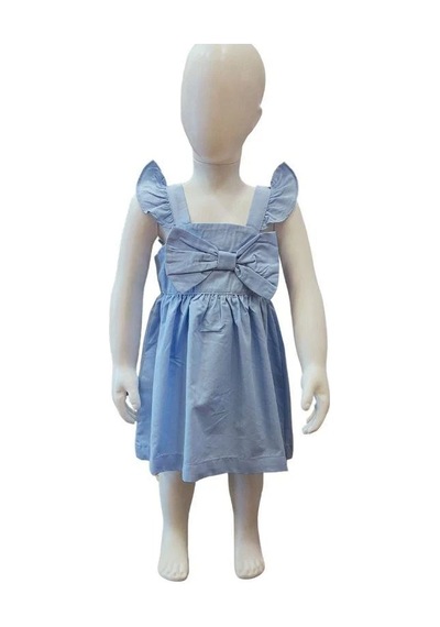 Çikoby Kız Bebek Pamuklu Fiyonklu Elbise-13883 Mavi