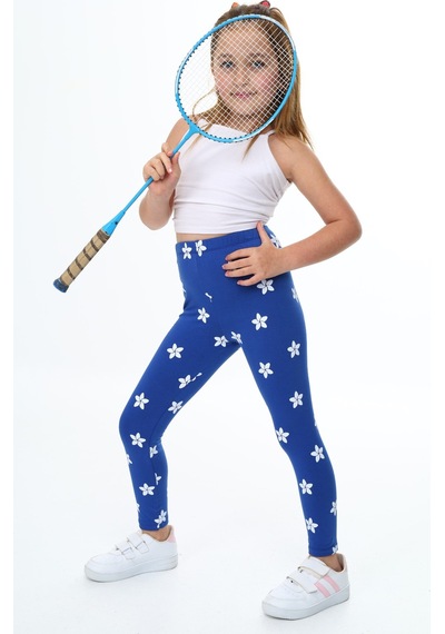 Toontoy Kids Toontoy Kız Çocuk Çiçek Baskılı Tayt Saks Mavi