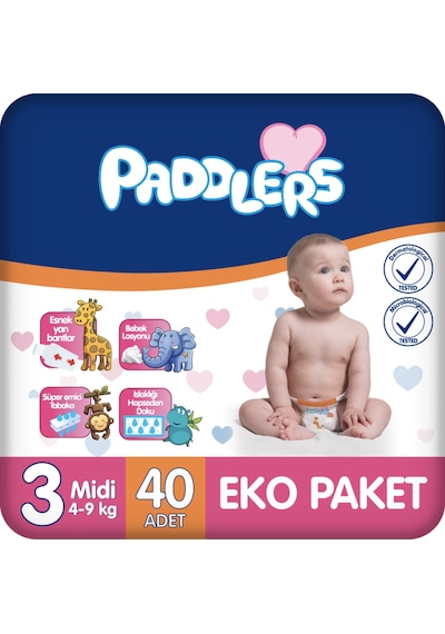 Bebek Bezi 3 Numara Midi (4-9 Kg) 40 Adet – Eko Paket, Hassas Ciltlere Uygun
