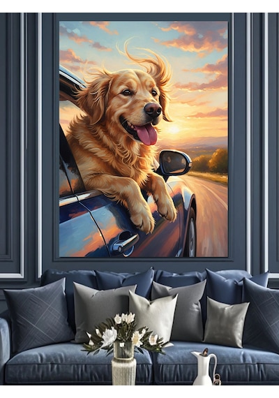 Ahşap Tablo Golden Retriever Köpek Neşeli Hayvan Tabloları