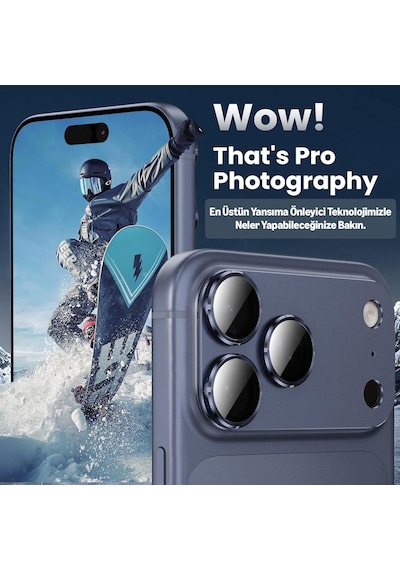 İphone 17 Pro İçin Tasarlanmış Kamera Lens Koruyucu, 1:1 Mükemmel Uyum Tam Kapsamlı Mat Metal Temperli Cam Kamera Ekran Koruyucu Aksesuar, Kılıf Dostu Lacivert, İphone 17 Pro