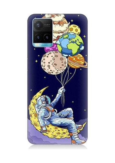 Vivo Y53s Uyumlu Astronot Ve Gezegenler Desenli Silikon Kılıf