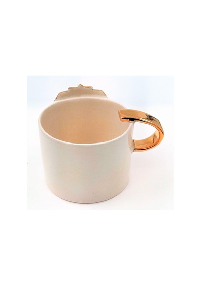 24 Ayar Altın Işlemeli, Aslan Kabartmalı,%100 El Yapımı Mug, 220 Ml Beyaz - Çok Renkli