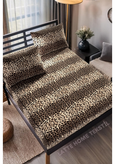 Mocha Leopar Desenli Pamuklu Kumaş Lastikli Çarşaf Takımı