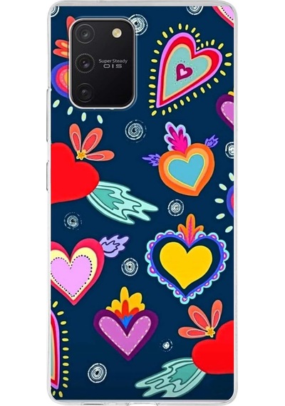 Samsung Galaxy A91 İle Uyumlu 1mm Slim Fit Retro Colors 3 Baskılı Şeffaf Kılıf Şeffaf