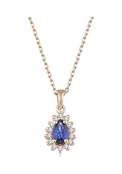 Klasik Pırlanta Anturaj Damla Safir Kolye Rose Gold 40881917